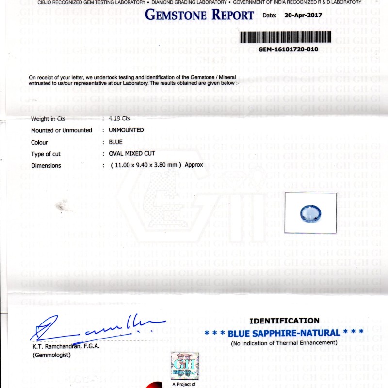 4.19 Ct GII Certified Unheated Untreated Natural Ceylon Blue Sapphire AA