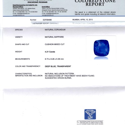 4.21 Ct Unheated Untreated Natural Burma"MOGOK" Blue Sapphire AA 4.21 Ct Unheated Untreated Natural Burma"MOGOK" Blue Sapphire AA