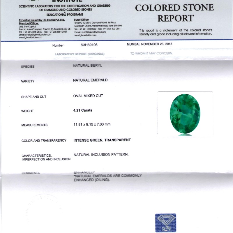 4.21 Ct Unheated Untreated Intense Green Natural Zambian Emerald AAAAA 4.21 Ct Unheated Untreated Intense Green Natural Zambian Emerald AAAAA