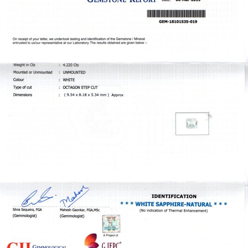 4.22 Ct Unheated Untreated Natural Ceylon White Sapphire AAAAA 4.22 Ct Unheated Untreated Natural Ceylon White Sapphire AAAAA