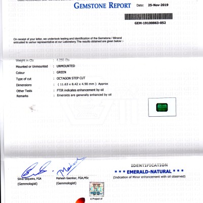 4.25 Ct GII Certified Untreated Natural Zambian Emerald Gems AAA 4.25 Ct GII Certified Untreated Natural Zambian Emerald Gems AAA
