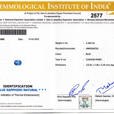 4.26 Ct GII Certified Unheated Untreated Natural Ceylon Blue Sapphire