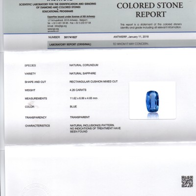 4.26 Ct IGI Certified Unheated Untreated Natural Ceylon Blue Sapphire