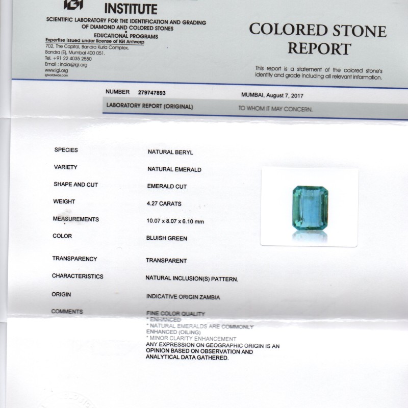4.27 Ct Untreated Natural Zambian Emerald Gemstone Panna AAAAA 4.27 Ct Untreated Natural Zambian Emerald Gemstone Panna AAAAA