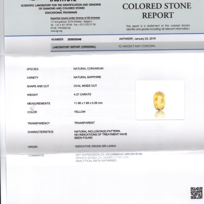 4.27 Ct IGI Certified Unheated Untreated Natural Ceylon Yellow Sapphire 4.27 Ct IGI Certified Unheated Untreated Natural Ceylon Yellow Sapphire