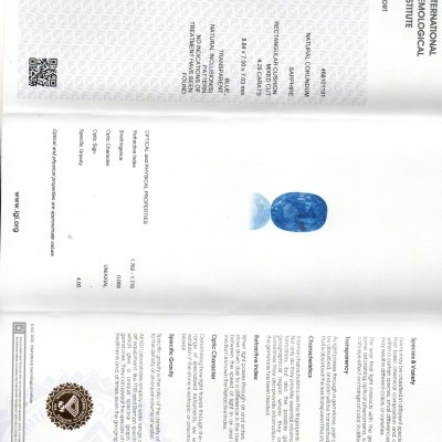4.29 Ct IGI Certified Unheated Untreated Natural Ceylon Blue Sapphire AA