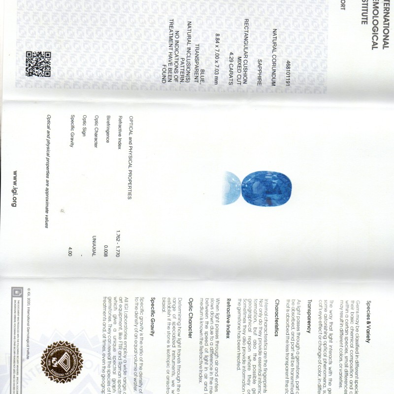 4.29 Ct IGI Certified Unheated Untreated Natural Ceylon Blue Sapphire AA 4.29 Ct IGI Certified Unheated Untreated Natural Ceylon Blue Sapphire AA
