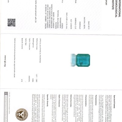 4.31 Ct IGI Certified Untreated Natural Zambian Emerald Gemstone Panna AA 4.31 Ct IGI Certified Untreated Natural Zambian Emerald Gemstone Panna AA