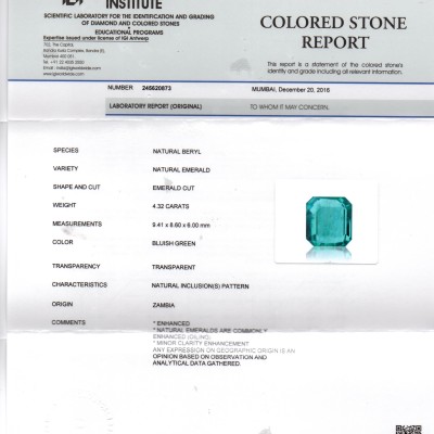 4.32 Ct Untreated Natural Premium Zambian Emerald Gemstone AAAAA