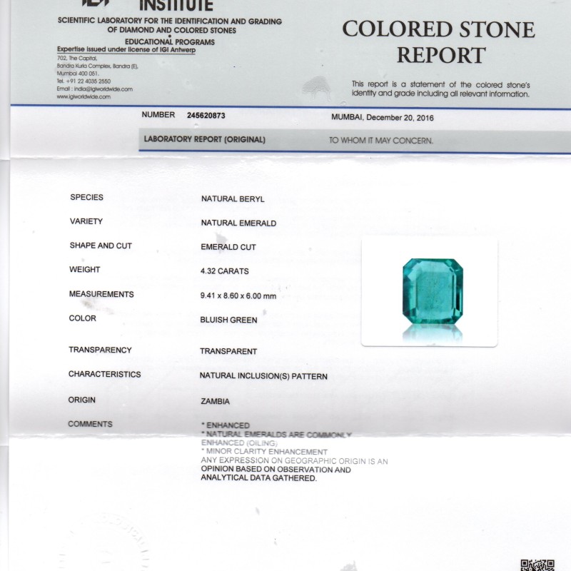 4.32 Ct Untreated Natural Premium Zambian Emerald Gemstone AAAAA