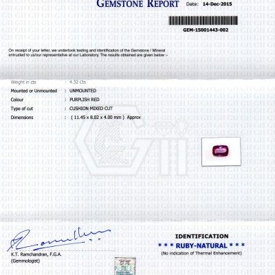 4.32 Ct Certified Unheated Untreated Natural Madagaskar Ruby **Rare** 4.32 Ct Certified Unheated Untreated Natural Madagaskar Ruby **Rare**