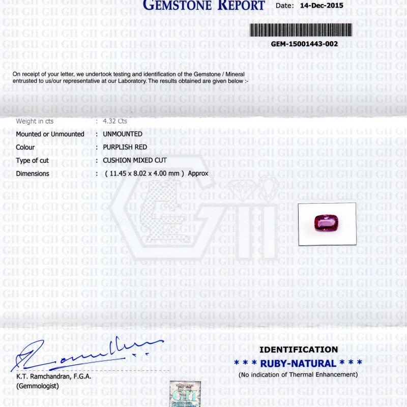 4.32 Ct Certified Unheated Untreated Natural Madagaskar Ruby **Rare** 4.32 Ct Certified Unheated Untreated Natural Madagaskar Ruby **Rare**