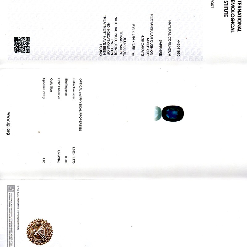 4.38 Ct IGI Certified Unheated Untreated Natural Ceylon Blue Sapphire