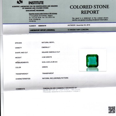 4.38 Ct IGI Certified Untreated Natural Zambian Emerald Gems AAAAA
