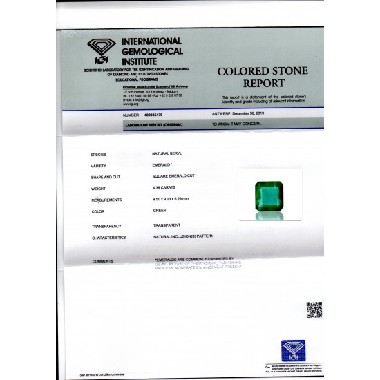 4.38 Ct IGI Certified Untreated Natural Zambian Emerald Gems AAAAA