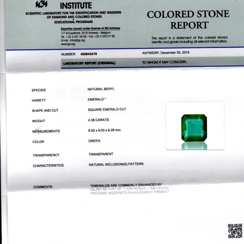 4.38 Ct IGI Certified Untreated Natural Zambian Emerald Gems AAAAA