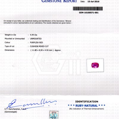 4.44 Ct Certified Unheated Untreated Natural Madagaskar Ruby 4.44 Ct Certified Unheated Untreated Natural Madagaskar Ruby