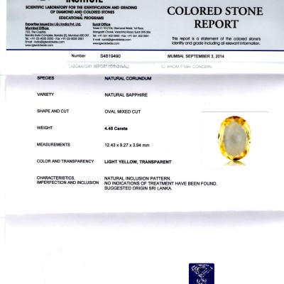 4.45 Ct Unheated Untreated Natural Ceylon Yellow Sapphire Pukhraj 4.45 Ct Unheated Untreated Natural Ceylon Yellow Sapphire Pukhraj