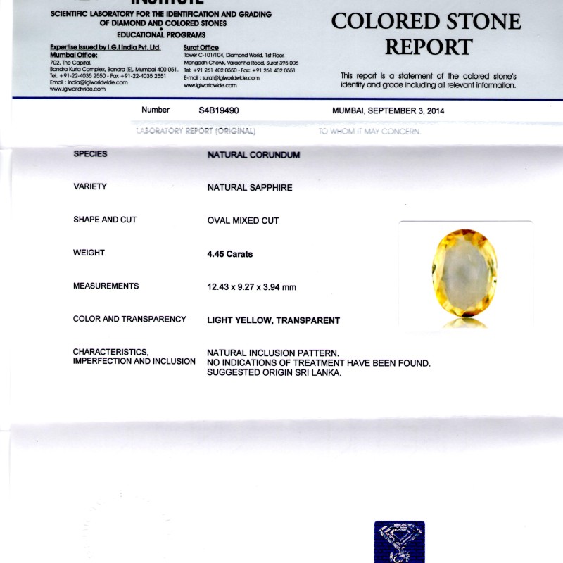 4.45 Ct Unheated Untreated Natural Ceylon Yellow Sapphire Pukhraj 4.45 Ct Unheated Untreated Natural Ceylon Yellow Sapphire Pukhraj