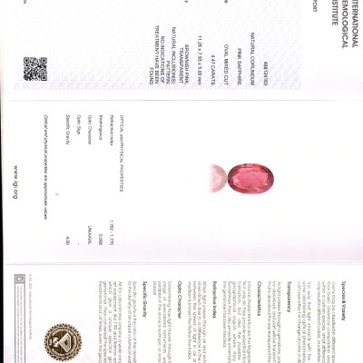 4.47 Ct IGI Certified Unheated Untreted Natural Madagaskar Pink Sapphire/Ruby 4.47 Ct IGI Certified Unheated Untreted Natural Madagaskar Pink Sapphire/Ruby