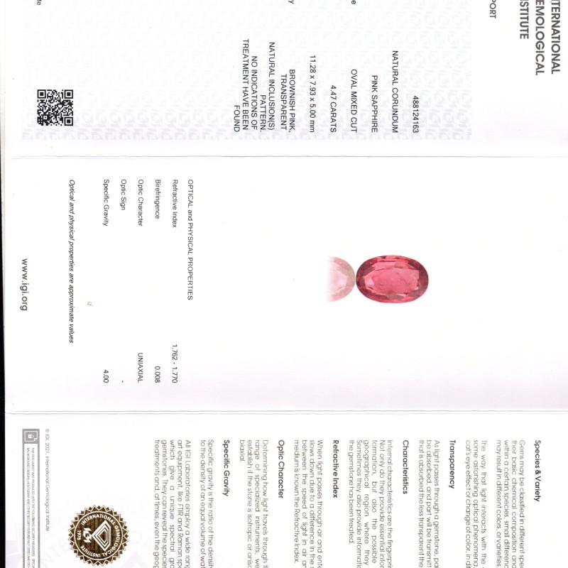 4.47 Ct IGI Certified Unheated Untreted Natural Madagaskar Pink Sapphire/Ruby 4.47 Ct IGI Certified Unheated Untreted Natural Madagaskar Pink Sapphire/Ruby