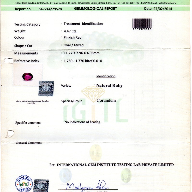 4.47 Ct IGI Certified Unheated Untreted Natural Madagaskar Pink Sapphire/Ruby 4.47 Ct IGI Certified Unheated Untreted Natural Madagaskar Pink Sapphire/Ruby