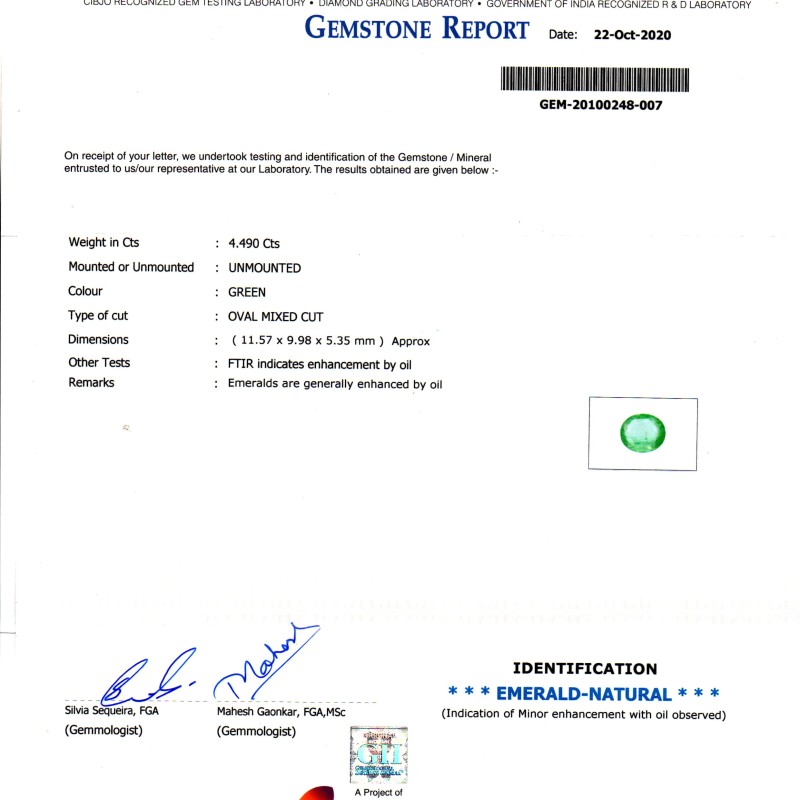 4.49 Ct GII Certified Untreated Natural Zambian Emerald Gems AAA