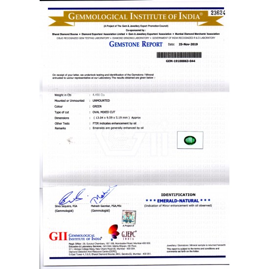 4.49 Ct GII Certified Untreated Natural Zambian Emerald Gems AAA
