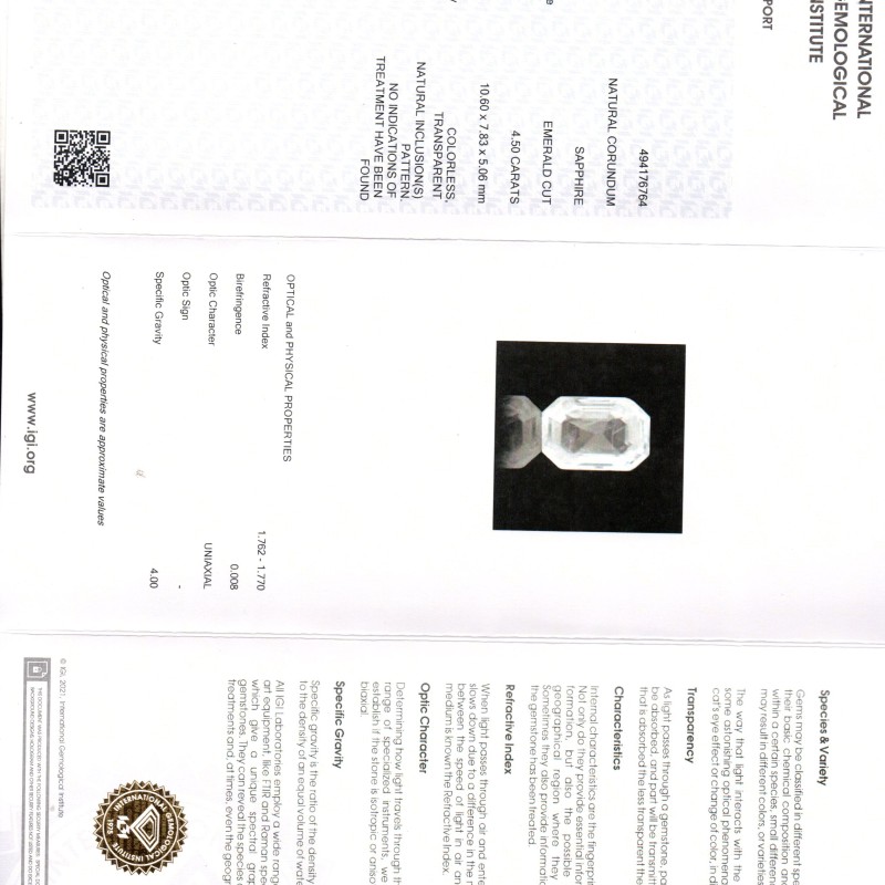 4.50 Ct IGI Certified Unheated Untreated Natural Ceylon White Pukhraj Sapphire 4.50 Ct IGI Certified Unheated Untreated Natural Ceylon White Pukhraj Sapphire