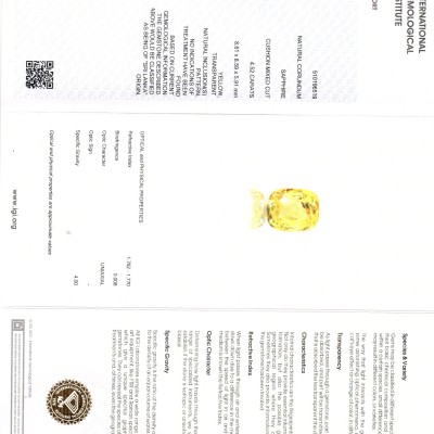 4.52 Ct IGI Certified Unheated Untreated Natural Ceylon Yellow Sapphire AAA 4.52 Ct IGI Certified Unheated Untreated Natural Ceylon Yellow Sapphire AAA