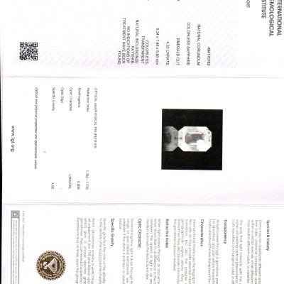 4.53 Ct IGI Certified Unheated Untreated Natural Ceylon White Pukhraj Sapphire 4.53 Ct IGI Certified Unheated Untreated Natural Ceylon White Pukhraj Sapphire