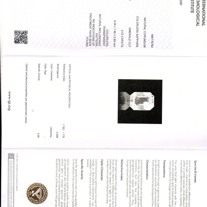 4.53 Ct IGI Certified Unheated Untreated Natural Ceylon White Pukhraj Sapphire 4.53 Ct IGI Certified Unheated Untreated Natural Ceylon White Pukhraj Sapphire