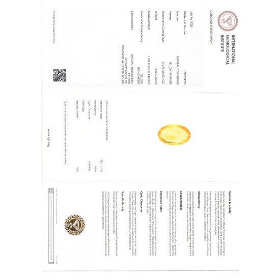 4.54 Ct IGI Certified Unheated Untreated Natural Ceylon Yellow Sapphire 4.54 Ct IGI Certified Unheated Untreated Natural Ceylon Yellow Sapphire