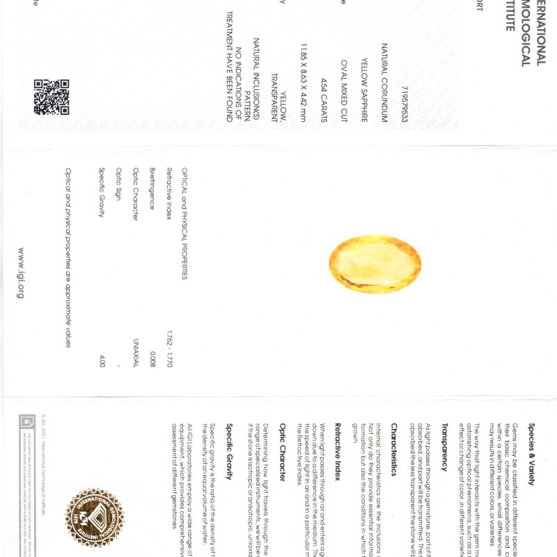 4.54 Ct IGI Certified Unheated Untreated Natural Ceylon Yellow Sapphire