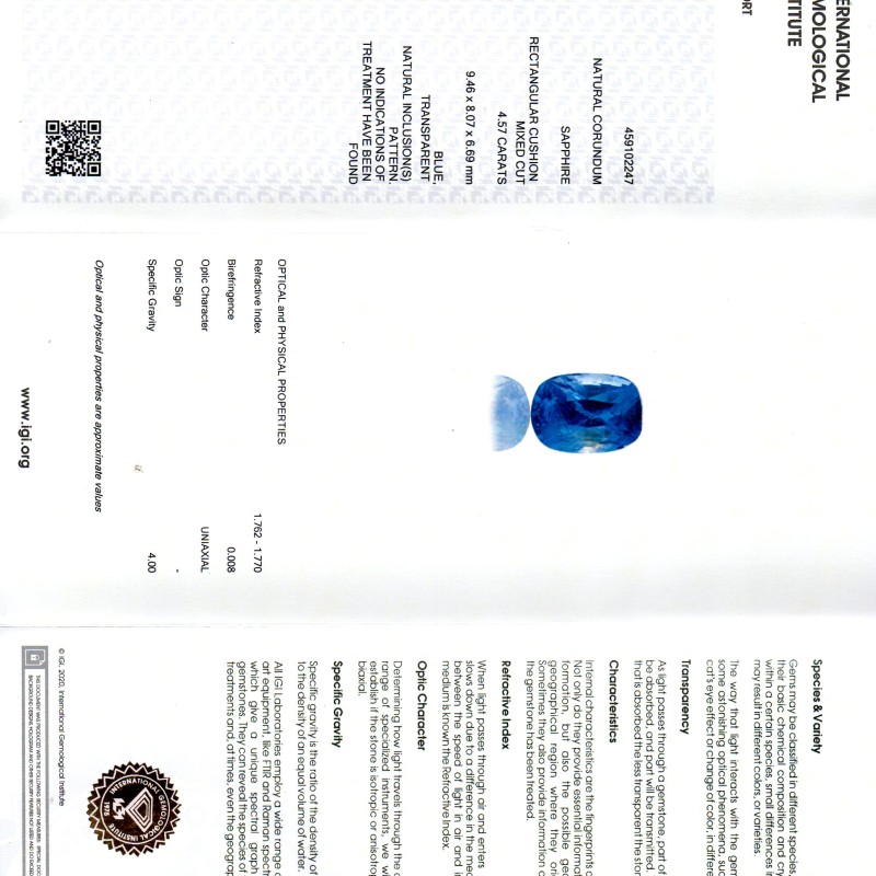 4.57 Ct IGI Certified Unheated Untreated Natural Ceylon Blue Sapphire AA 4.57 Ct IGI Certified Unheated Untreated Natural Ceylon Blue Sapphire AA