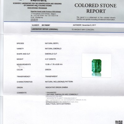4.57 Ct Untreated Natural Zambian Emerald Gemstone Panna AA