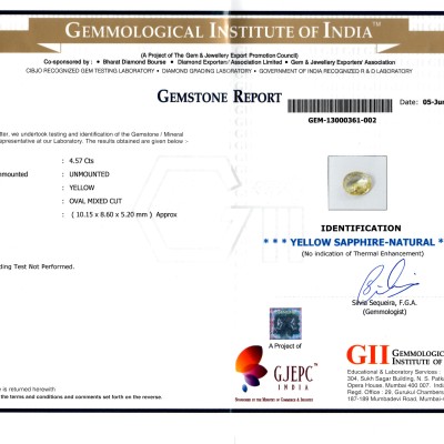 4.57 Ct Certified Unheated Untreated Natural Ceylon Yellow Sapphire AA 4.57 Ct Certified Unheated Untreated Natural Ceylon Yellow Sapphire AA