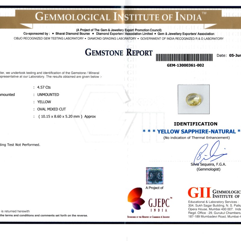 4.57 Ct Certified Unheated Untreated Natural Ceylon Yellow Sapphire AA 4.57 Ct Certified Unheated Untreated Natural Ceylon Yellow Sapphire AA