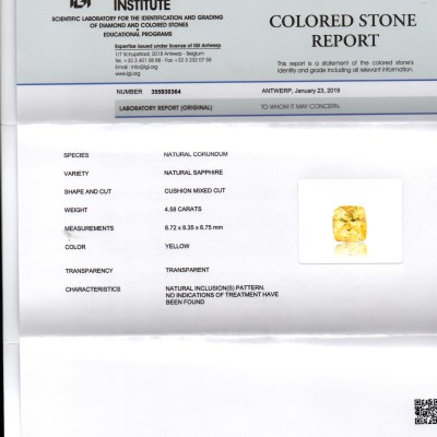 4.58 Ct IGI Certified Unheated Untreated Natural Ceylon Yellow Sapphire 4.58 Ct IGI Certified Unheated Untreated Natural Ceylon Yellow Sapphire