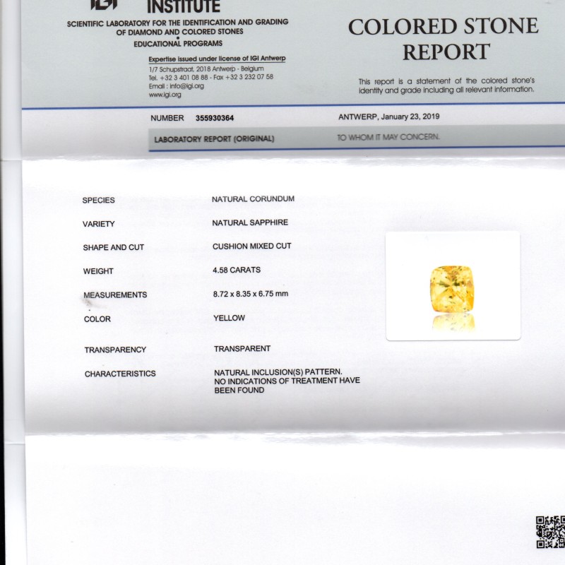 4.58 Ct IGI Certified Unheated Untreated Natural Ceylon Yellow Sapphire 4.58 Ct IGI Certified Unheated Untreated Natural Ceylon Yellow Sapphire