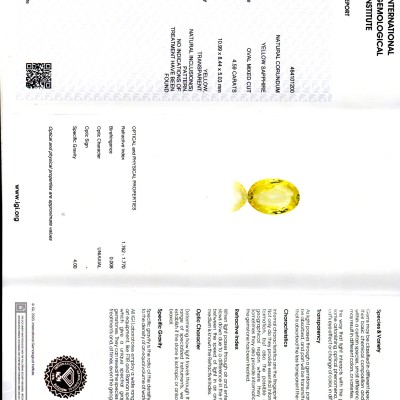 4.59 Ct IGI Certified Unheated Untreated Natural Ceylon Yellow Sapphire 4.59 Ct IGI Certified Unheated Untreated Natural Ceylon Yellow Sapphire