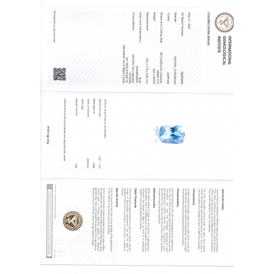4.60 Ct IGI Certified Unheated Untreated Natural Ceylon Blue Sapphire