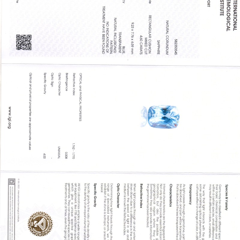 4.60 Ct IGI Certified Unheated Untreated Natural Ceylon Blue Sapphire 4.60 Ct IGI Certified Unheated Untreated Natural Ceylon Blue Sapphire