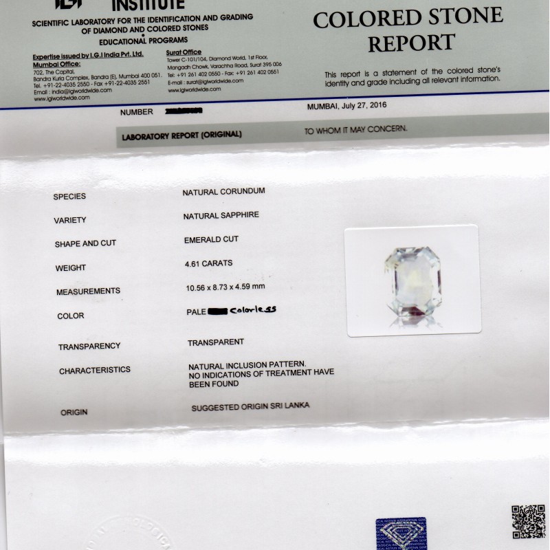 4.61 Ct IGI Certified Unheated Untreated Natural Ceylon White Sapphire Pukhraj 4.61 Ct IGI Certified Unheated Untreated Natural Ceylon White Sapphire Pukhraj