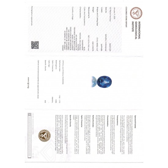 4.64 Ct IGI Certified Unheaated Untreated Natural Ceylon Blue Sapphire AA