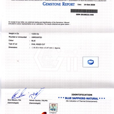4.65 Ct GII Certified Unheated Untreated Natural Ceylon Blue Sapphire