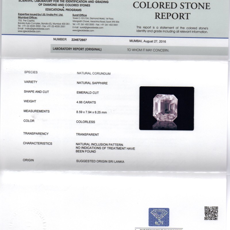 4.66 Ct IGI Certified Unheated Untreated Natural Ceylon White Sapphire Pukhraj 4.66 Ct IGI Certified Unheated Untreated Natural Ceylon White Sapphire Pukhraj
