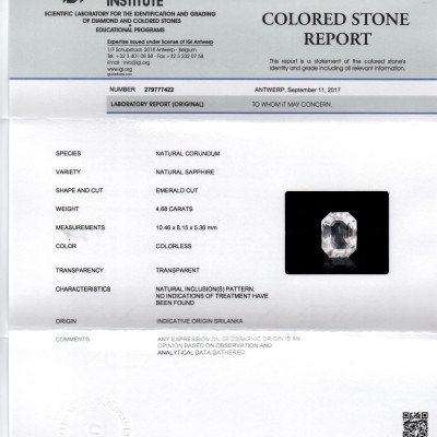 4.68 Ct IGI Certified Unheated Untreated Natural White Sapphire Gems AAA 4.68 Ct IGI Certified Unheated Untreated Natural White Sapphire Gems AAA