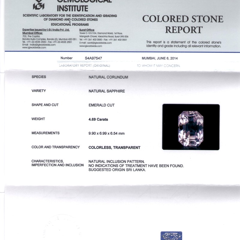 4.69 Ct Unheated Untreated Natural Premium Ceylon White Sapphire AAA 4.69 Ct Unheated Untreated Natural Premium Ceylon White Sapphire AAA