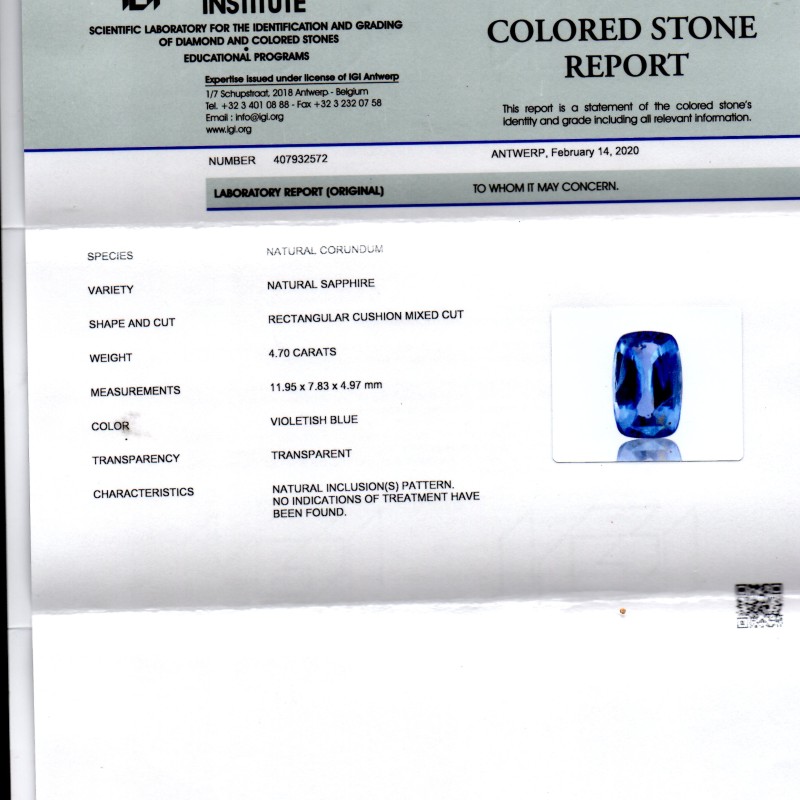 4.70 Ct IGI Certified Unheated Untreated Natural Ceylon Blue Sapphire 4.70 Ct IGI Certified Unheated Untreated Natural Ceylon Blue Sapphire